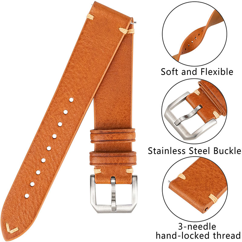 Vegetable Tanned Hand Made Stitching Genuine Leather Watch Strap