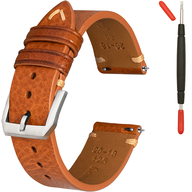 Vegetable Tanned Hand Made Stitching Genuine Leather Watch Strap